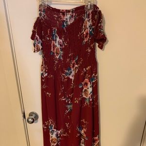 Strapless floral dress.